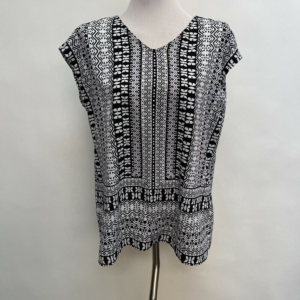 Chico's Women's‎ Top Size 0 Small 4 Black White V-Neck